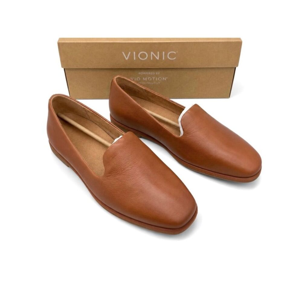 Vionic Tan Leather Slip-On Flats